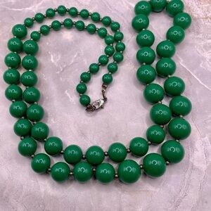 Elegant Long Green Glass Beaded Necklace. 36 inches long